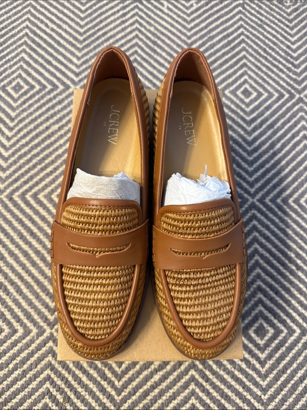 J. Crew Brown Woven Leather Penny Loafers